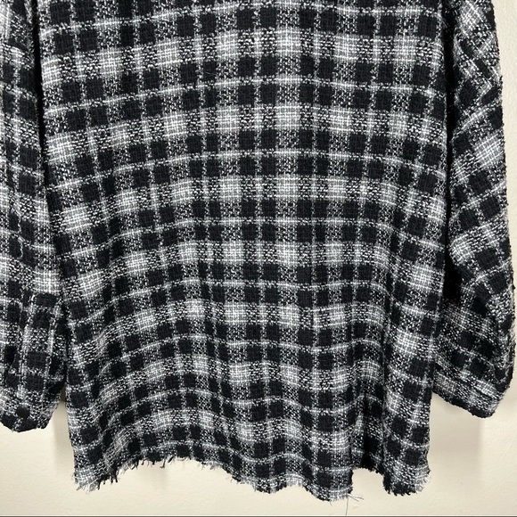 Zara Textured Tweed Plaid Oversized Button Up Shacket Over Shirt Womens Large - Picture 8 of 9